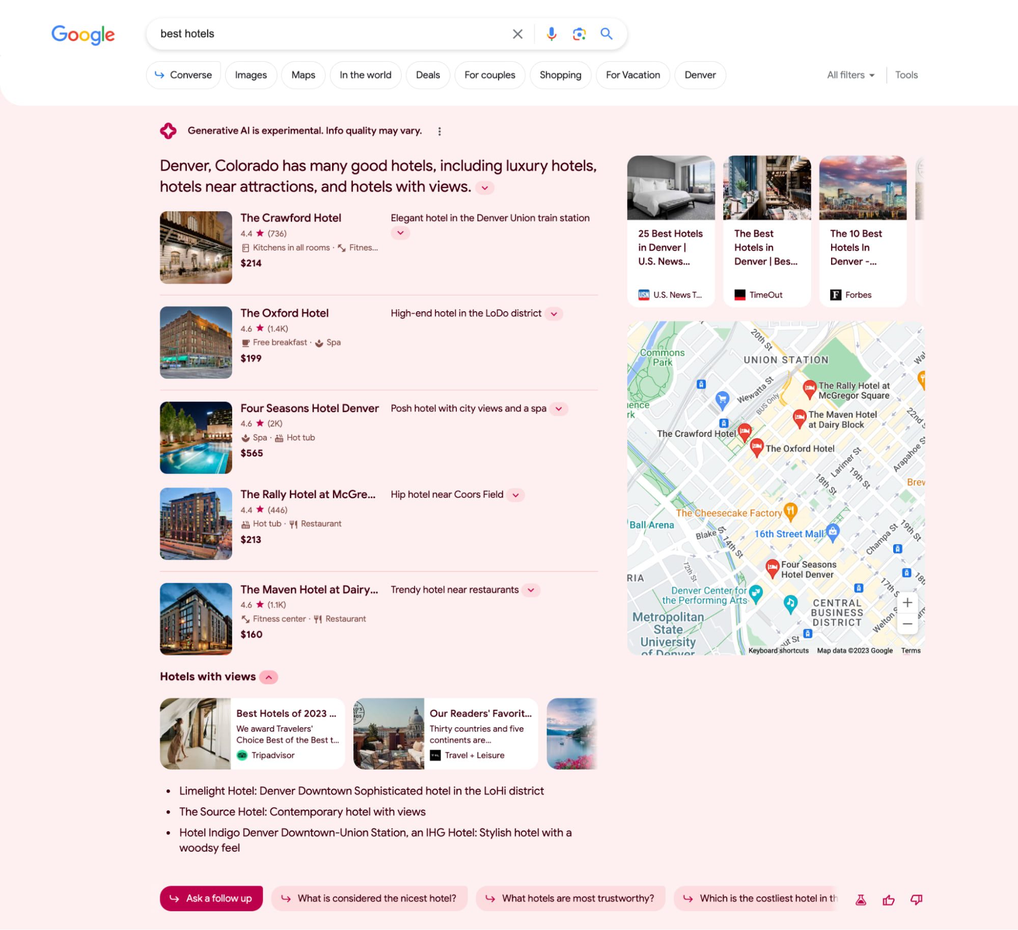 Capture des résultats de recherche avec la Google SGE pour un hôtel